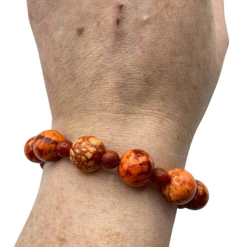 Amy Zane Sterling Silver Orange Jasper Sponge Coral Adjustable Bracelet 6- 6.5in